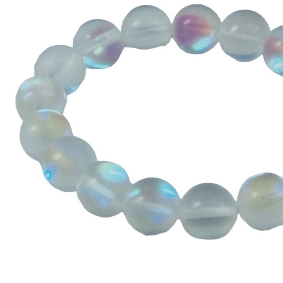 Iridescent Frosted Matte AB Glass Stretch Bracelet - Picture 4 of 8